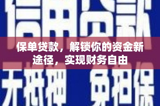 连南保单贷款，解锁你的资金新途径，实现财务自由